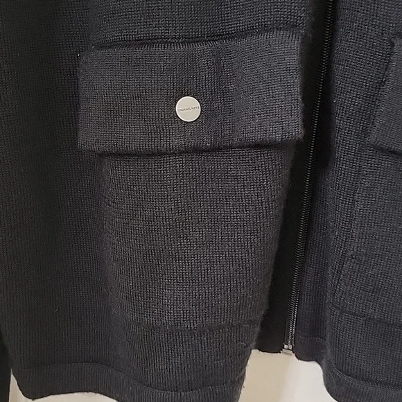Michael Kors Size L Black Zip Front Cardigan Sweater, Wool Blend, EUC - Picture 3 of 11